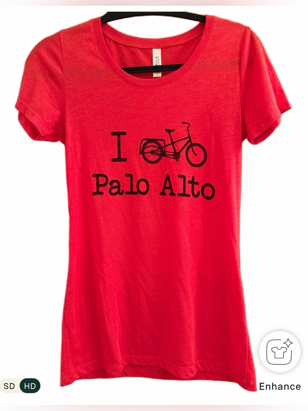 Bella Red Tee with Black 'I Bike Palo Alto' Graphic